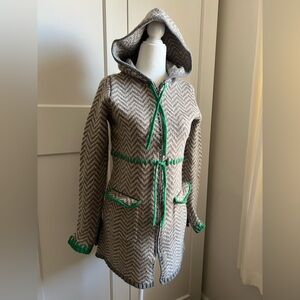Sparrow Gray and Green Wool Blend Hooded Coat - S